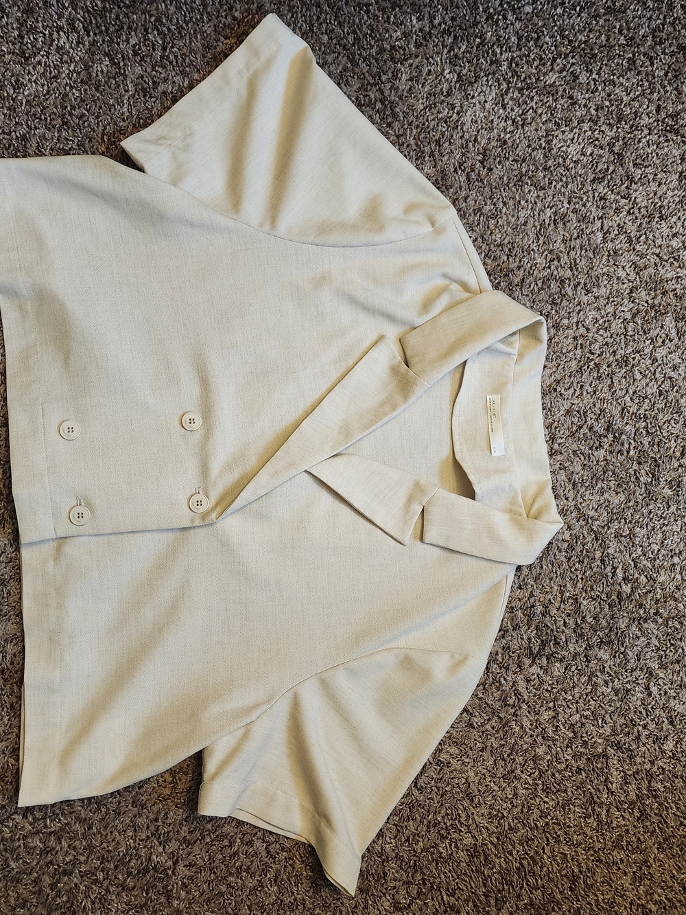 OAK + FORT Cream Short-Sleeve Double-Breasted Blazer